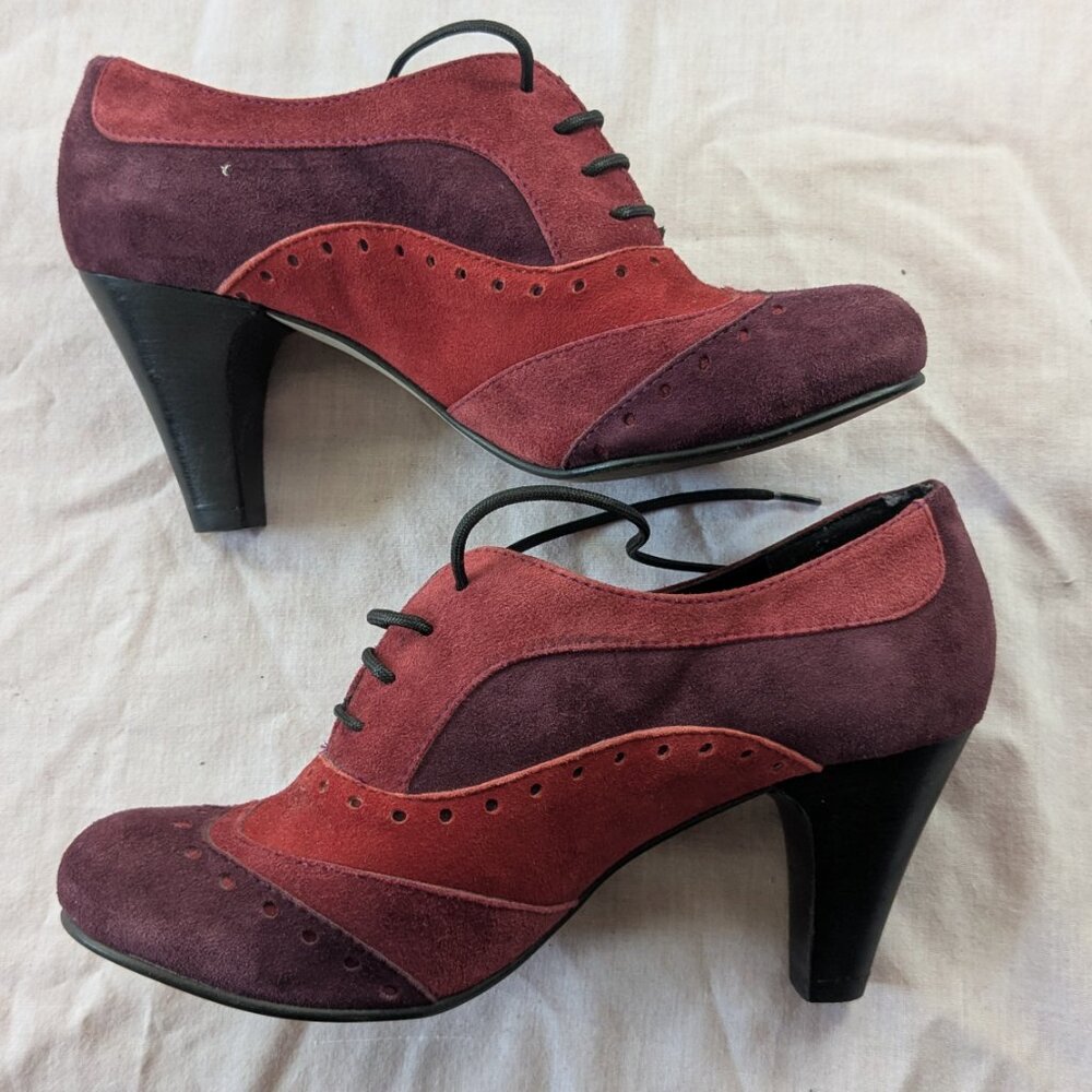 Carlo Rossetti burgundy colourblock suede Oxford heeled booties | Size 6.5 - Picture 6 of 7